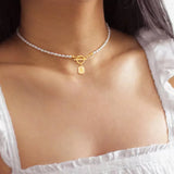 Classic Beading Pearl Pendant Necklace for Women with White Zircon Inlay on Beaded Chain
