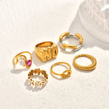 Gold and Silver Color Block Niche NO Letter Knot Daisy Flower Splicing Fashion Personality Stainless Steel 18k Gold Plated Ring