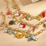 Feng Shui Plated 304 Stainless Steel Copper Alloy Oil Drop Insect Flower Mushroom Starfish Turtle Multi Pendant Bracelet
