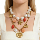 Pearl Beading Necklace for Women with 18K Real Gold Plated 304 Stainless Steel and PVD Coated Beaded Chain