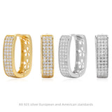 18K Gold Plated Rhodium Plated S925 Sterling Silver Earrings with Cubic Zirconia Square Earrings