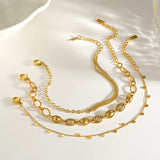 Geometric Women's Bracelet in 304 Stainless Steel with 14K Gold PVD Coating, Zircon Inlay, Fine Cuban Chain