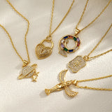Fashion 18K Gold Plated Copper Zircon Planet Heart Angel Eight-Pointed Star Cable Chain Pendant Necklace