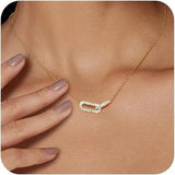 Double Oval Necklace Ring-to-Ring Double-Ring Pendant Diamond Plated   New