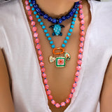 Tortoise Beading Necklace with Golden Plated Beaded Chain and Zinc Alloy Pendant for Women