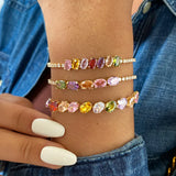 Oval Copper Bracelet for Women with Zircon Inlay in Elegant Gold Finish