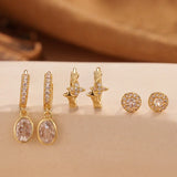 Fashionable Copper Set Earrings Women's Personality Geometric Round Star Zirconia Ear Cuffs Simple Stylish Jewelry Accessories