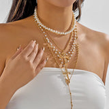 Cross Bone Pendant Long Necklace for Women Pearl Tassel Imitation Pearl Cross Pendant Necklace Layered Jewelry