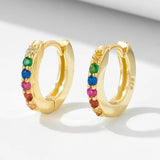 S925 Sterling Silver Round Micro-Inlaid Colorful Zircon Earrings for Women, Ins Style Niche Light Luxury Small Hoop Earrings