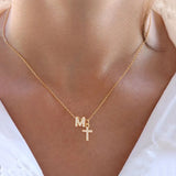 201 Stainless Steel Copper Cross Letter Pendant Necklace