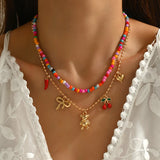Bohemian Cherry Layered Necklaces for Women with Beaded Chain, Zinc Alloy Craft, and Seed Bead Inlay in Colour