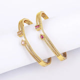 Rose Red Copper Bangle Inlay with Zircon, 18K Real Gold Plated Featuring Electroplated Finish