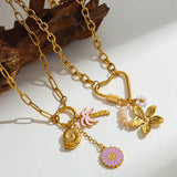 Elegant Casual Simplicity 18K Gold Plated Fake Pearl Flower Snail Pendant Necklace Women's Stainless Steel Chain Spring Buckle