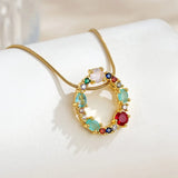 Colorful Zircon Necklace for Women Summer Accessories Rainbow Pendant Gold Geometric Copper Chain Jewelry