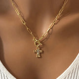 Vintage Style Cross Necklace for Unisex Featuring Brass Material with Paperclip Chain
