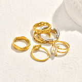 Twisted Simple Gold and Silver Color Block Braided Hollow Flat Chain Wrapped Geometric Square Large Crystal Knot Stainless Steel 18K Gold Plated Ring