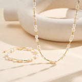 Adjustable Pearl Necklace Bracelet Set | 5-6mm Natural Freshwater Pearls | S925 Sterling Silver Original Design Simple and Elegant | White Gold /14K Gold Optional | Wedding Date Accessories for Women