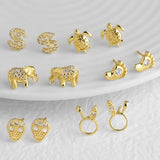 Electroplated Animal Stud Earrings in Copper with 18K Real Gold Plated Water Plating and 0.03µm Thickness Featuring Zircon Inlay