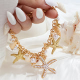 Bohemian Shell Starfish Imitation Pearl Bracelet for Women Ocean Trend Bracelet Zinc Alloy Alloy