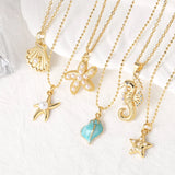 Oceanic Design Pearl Star Sea Shell Necklace Clavicle Chain Unisex Everyday Copper Pendant Stainless Steel Chain Lobster Clasp