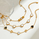 304 Stainless Steel Gold Plated Vacuum Electroplating (In Furnace) Gold Steel Color Zircon Inlaid Letter/Letter Pattern Heart Shape Women's Bracelet