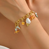 Summer Ocean Style Colorful Dopaamine Drop Oil Starfish Shell Fish Tail Multi-Pendant Bracelet Suitable For Ladies Casual Holiday Daily Wear