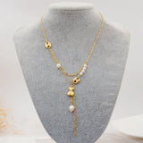 Titanium Steel Bear Multi-Layer Necklace Vintage Design Classy French Collarbone Chain Freshwater Pearl Sweater Chain Women's Jewelry