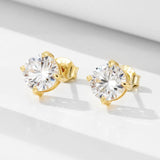 Classic S925 Sterling Silver Four-Prong Round Zircon Earrings Simple Fashion Daily Single Diamond Earrings Jewelry