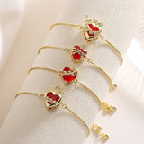 BOXPOSH Jewelry Vintage Style Classic Style Heart Shape Copper Zircon 18K Gold Plated Bracelets box chain