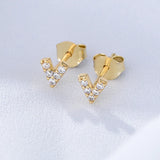 S925 Sterling Silver Simple Zircon English Letter Stud Earrings for Women  Simple Geometric Small Mini Earrings Jewelry