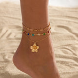 Gold Alloy Women's Anklet with Crystal Inlay Featuring Elegant Flower Pattern, Perfect for Beach Wear