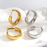 Minimalist Hip-Hop 18K Gold Plated 304 Stainless Steel Striped Embossed Women's Hoop Earrings