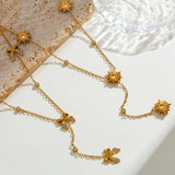 Vacuum Electroplating (In Furnace) Plated 18K Real Gold Sun Bowknot 304 Stainless Steel Casual Elegant Cute Zircon Inlaid Lobster Clasp Necklace