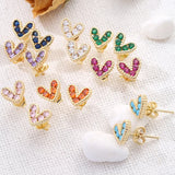 1 Pair Fashion Heart Shape Inlay Copper Zircon 18K Gold Plated Ear Studs