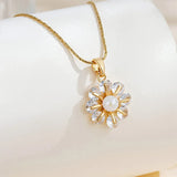 Copper Pearl Flower Necklace Women's Collarbone Chain Jewelry Zircon Inlaid Accessories