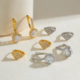 Copper Plated Imitation Gold Zircon Geometric Water Plated 0.03µm Elegant Classic Ring Earrings