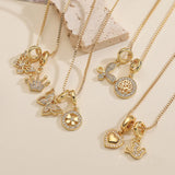 18K Gold Plated Copper Butterfly Heart Crown Pendant Necklace Women's Versatile Personalized Jewelry Accessory Daily Wear