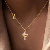 Minimalist Initial Micro Pave Zircon Crown Cross Pendant Gold 201 Stainless Steel Chain Women's Necklace 18K Real Gold Plated Vacuum Electroplating Waterproof Non-Fading