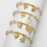 Gold Plated Starfish Pearl Beads Charm Bracelet  Style Fashion Jewelry Unisex Daily Wear Ocean Theme