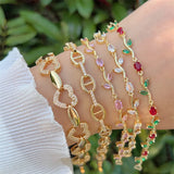Fashionable Multi-Style Copper Plated 18K Gold Full Zircon Flower Heart Bracelet Suitable For Daily Wear Valentine's Day Gift