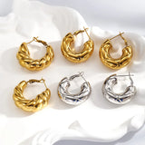 Classic Fashion 18K Gold Plated 304 Stainless Steel Cross Stripe Threaded Stripe Women's Hoop Earrings