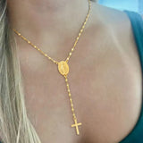 18K Gold Plated 201 Stainless Steel Copper Universal Electroplated Zircon Cross Virgin Mary Pendant 201 Stainless Steel Lip Chain Women's Necklace