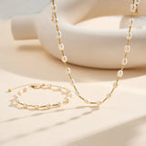 Original Handmade Elegant Pearl Set| 5-6mm Natural Freshwater Pearl Necklace Bracelet| S925 Silver Plated with Platinum/14K Gold| Girlfriend Holiday Gift Wedding Date Accessories