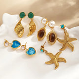 Trendy Fashion Style 304 Stainless Steel Imitation Gold Plated Starfish Irregular Heart Acrylic Rhinestone Earrings