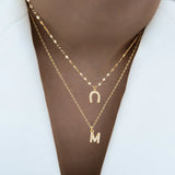 Universal Electroplated 18K Real Gold Letter Pattern Horseshoe Vintage Micro Inlaid Zircon Initial Pendant Gold 201 Stainless Steel Chain Multi-layer Chain Women's Necklace Set