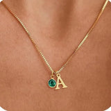 Women Initial Birthday Stone Necklace Fashion 14K Gold Plated Letter Minimalist Clavicle Chain Zircon Inlaid