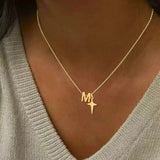 Classic Simple Initial Cross Star Pendant Gold 201 Stainless Steel Chain Women's Necklace Vacuum Electroplating 18K Real Gold Lobster Clasp