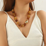 Irregular Beading Acrylic Pendant Necklace for Women with Beaded Chain