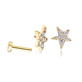 S925 Silver Star Shaped Earrings With Embedded Zirconia Stones Flat Bottom Piercing Bone Studs Unisex Personality Jewelry