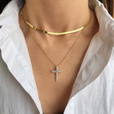 925 Sterling Silver Zircon Inlay Cross Pendant Necklace
